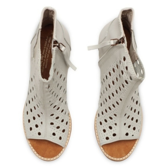 TOMS Leather Basket Weave Majorca Peep Toe Bootie - Picture 3 of 8